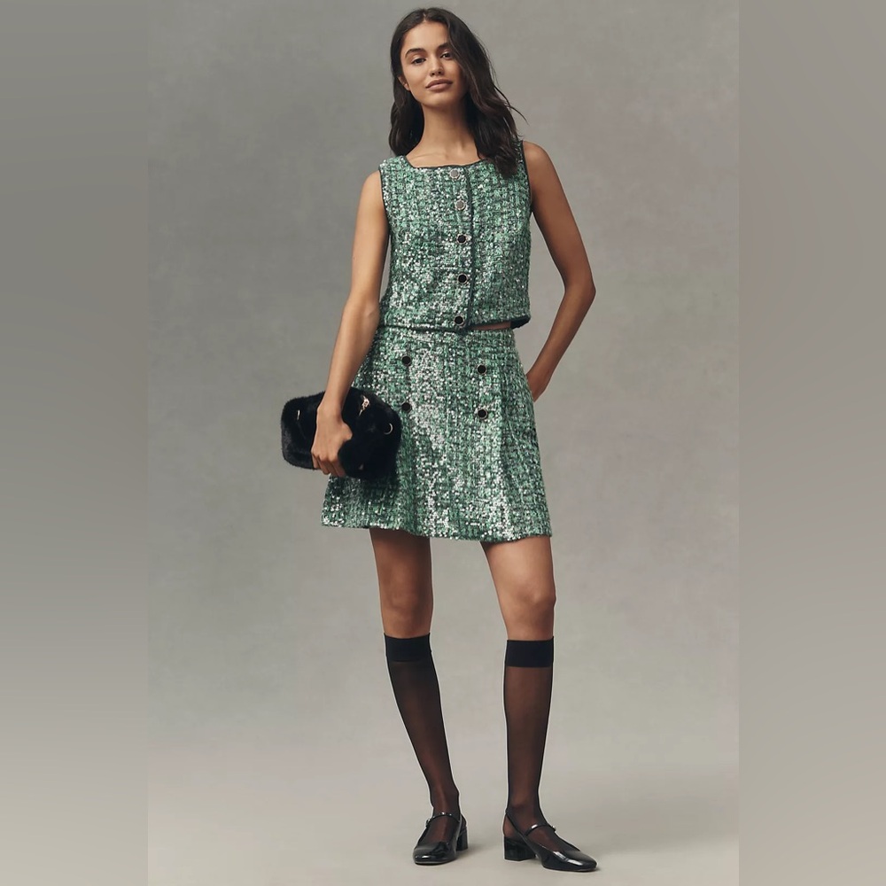 Maeve Sequin Tweed Mini Skirt